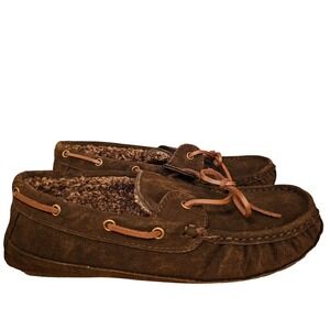 Clarks Mens Brown Suede Moccasin Winter Slippers Mules Cozy Lined Size 11M